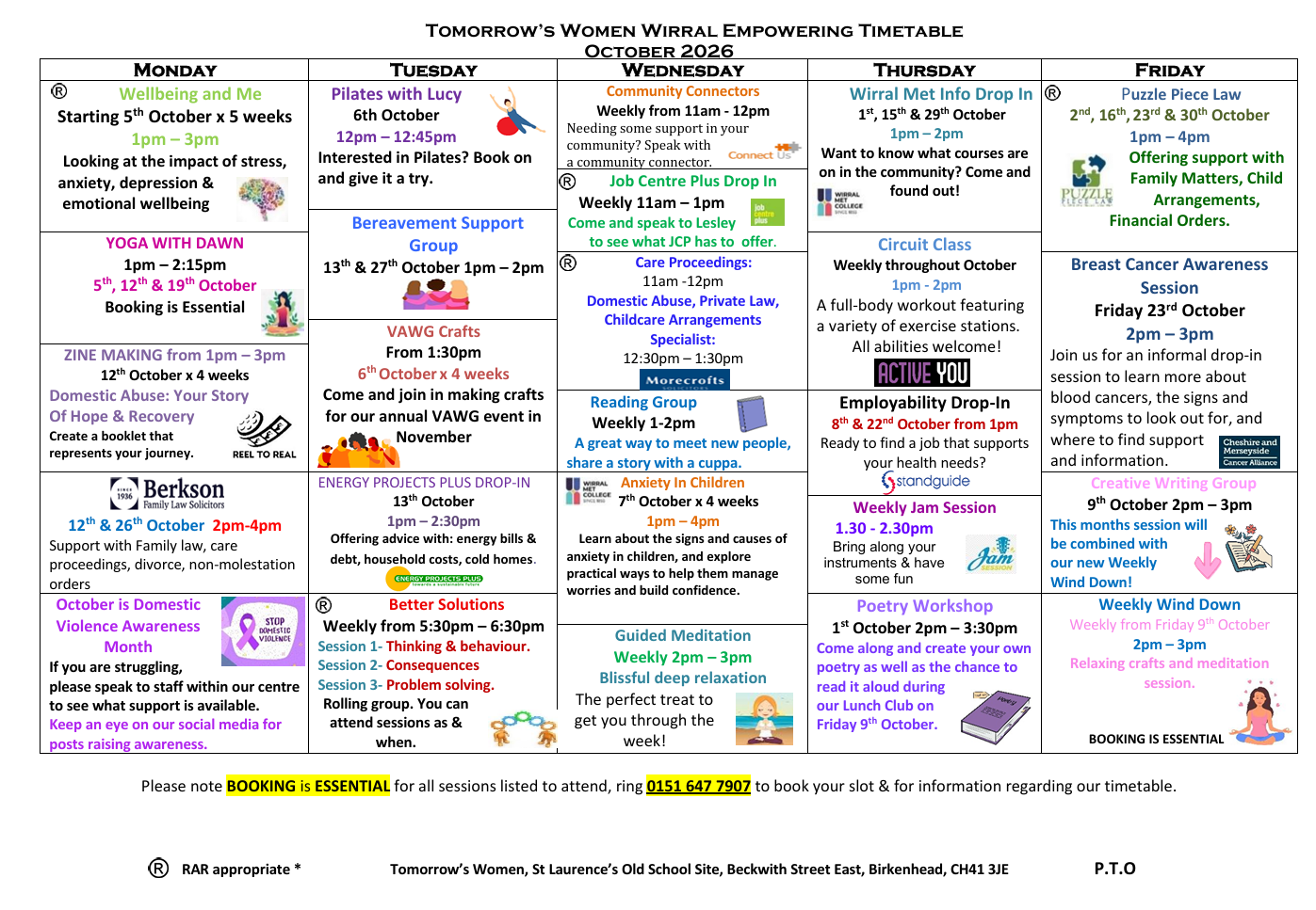 Tomorrows Women Timetable