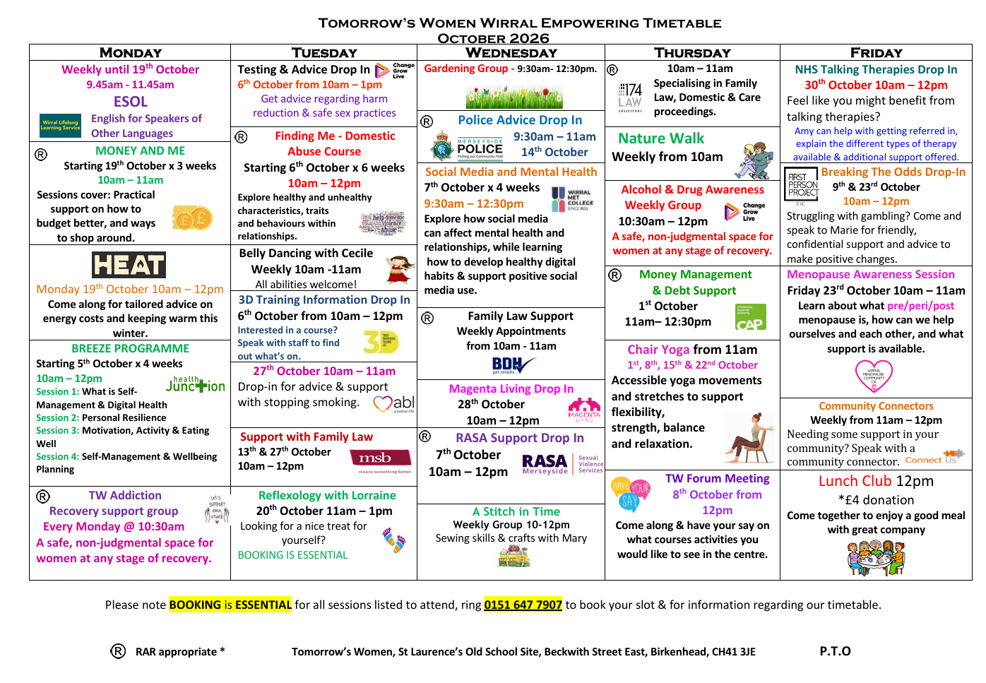 Tomorrows Women Timetable