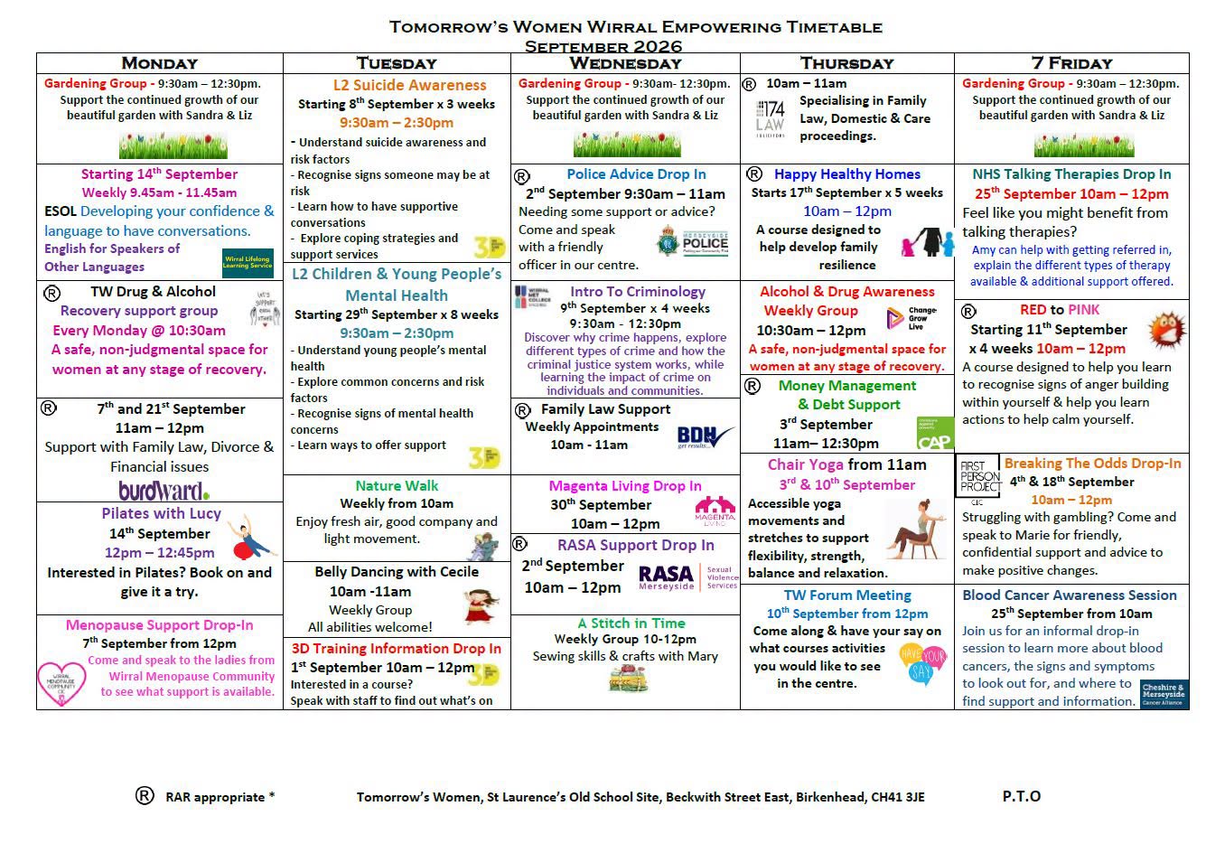 Tomorrows Women Timetable