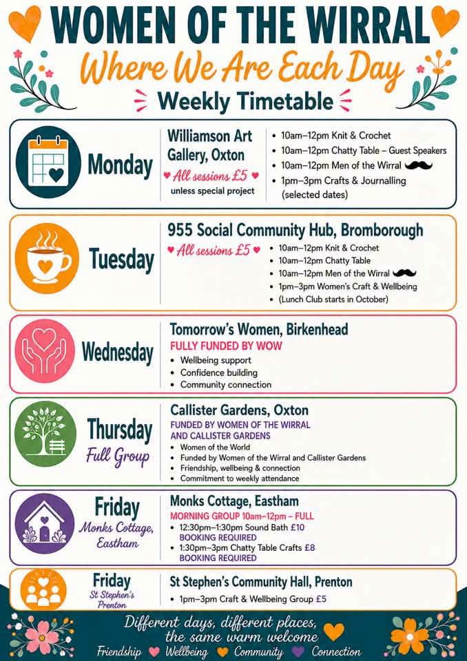 Women of the Wirral weekly timetable
